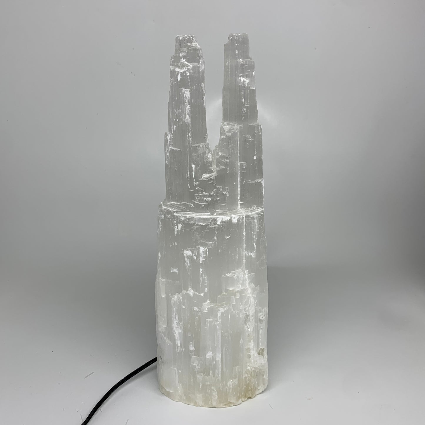 10.2 lbs, 15"x4.9"x3.6" Rough Selenite (Satin Spar) Lamp Tower W/Chord, B35782