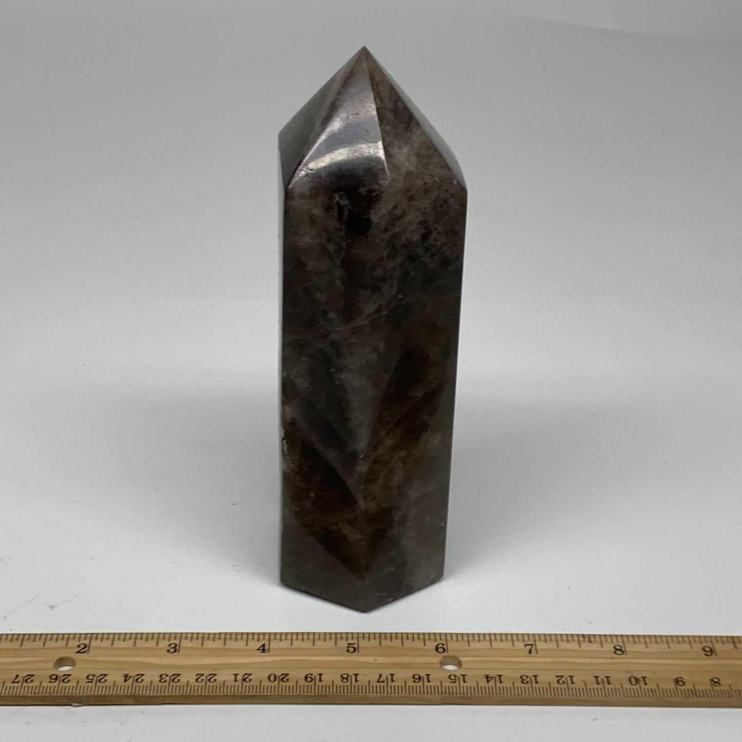 2 Lbs, 6.6"x2.5"x2", Black Moonstone Tower Obelisk Point Crystal, B38166