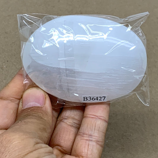 97g, 2.8"x2"x0.9", White Selenite Palmstone Crystal Pillow Reiki, B36427