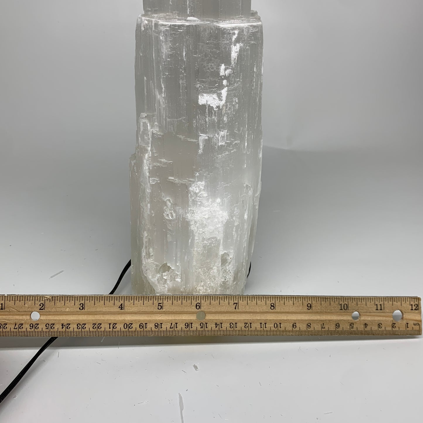 10.2 lbs, 15"x4.9"x3.6" Rough Selenite (Satin Spar) Lamp Tower W/Chord, B35782
