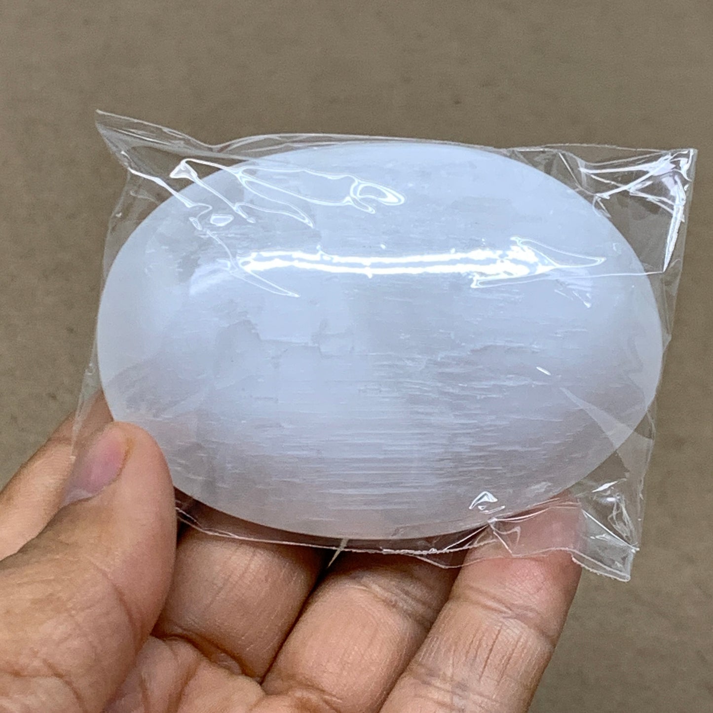 97g, 2.8"x2"x0.9", White Selenite Palmstone Crystal Pillow Reiki, B36427