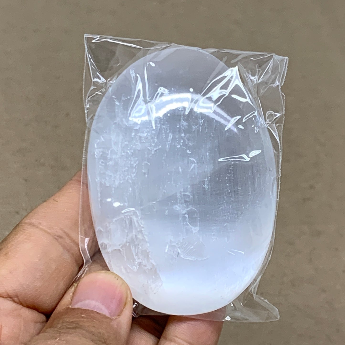 97g, 2.8"x2"x0.9", White Selenite Palmstone Crystal Pillow Reiki, B36427