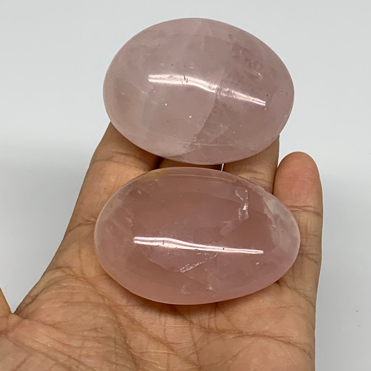 170g , 2.2"-2.2", 2pcs, Natural Pink Rose Quartz Palm-stone Crystal, B37226