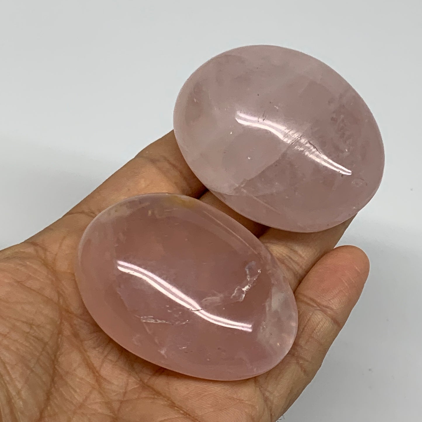 170g , 2.2"-2.2", 2pcs, Natural Pink Rose Quartz Palm-stone Crystal, B37226