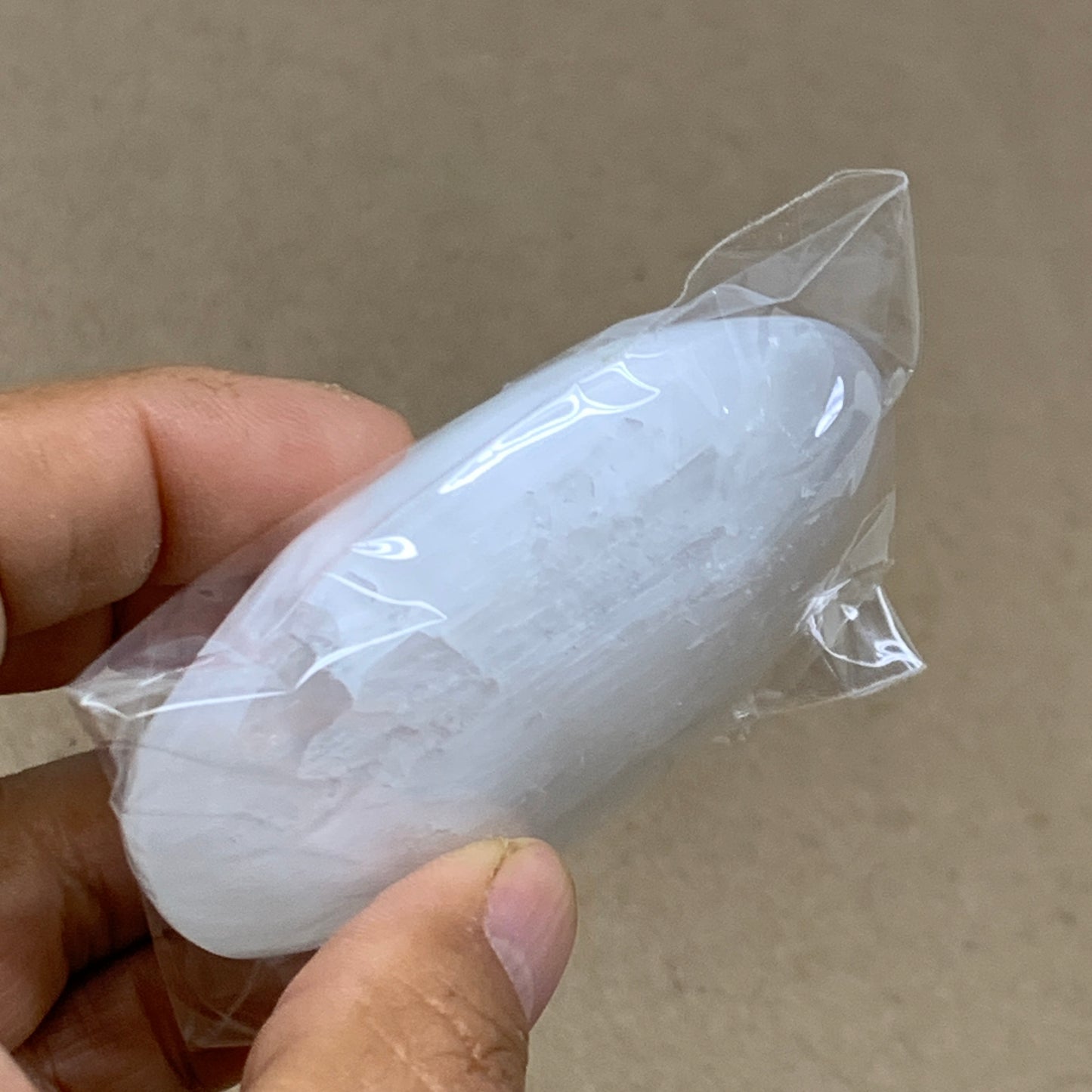 97g, 2.8"x2"x0.9", White Selenite Palmstone Crystal Pillow Reiki, B36427