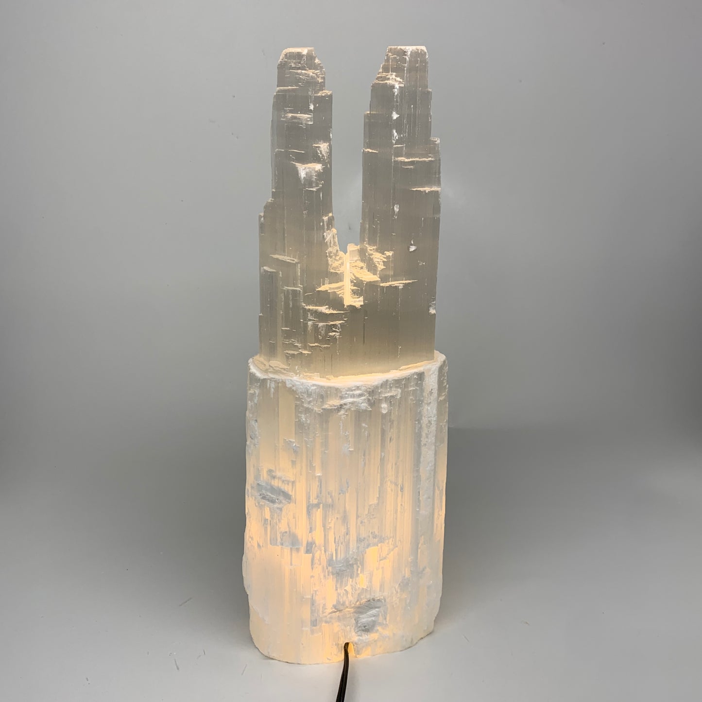 12.4 lbs, 15.5"x5.2"x3.5" Rough Selenite (Satin Spar) Lamp Tower W/Chord, B35783