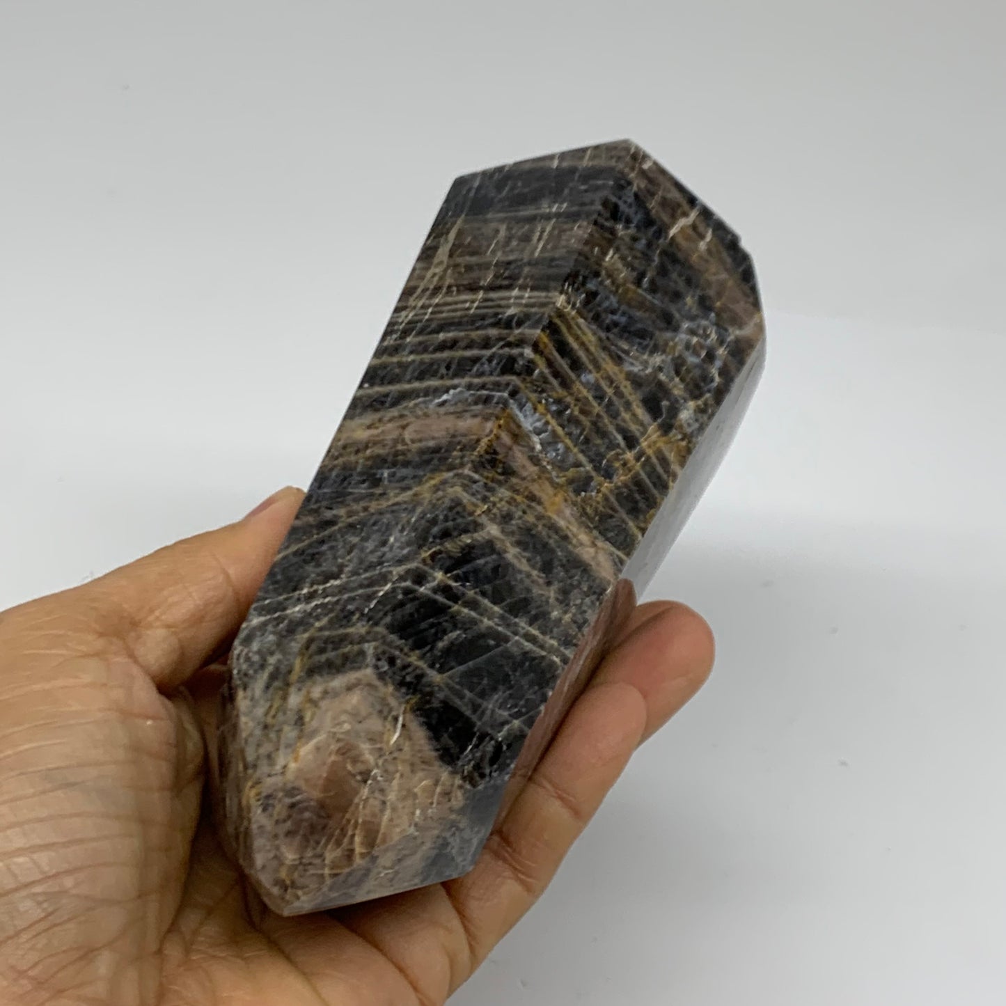 1.91 Lbs, 5.8"x2.9"x2.5", Black Moonstone Tower Obelisk Point Crystal, B38167