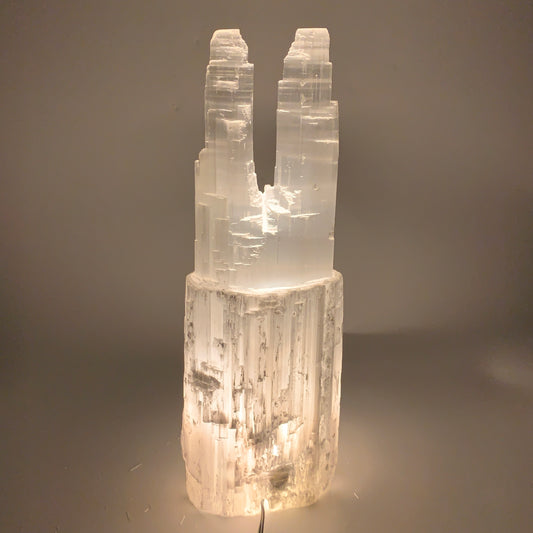 12.4 lbs, 15.5"x5.2"x3.5" Rough Selenite (Satin Spar) Lamp Tower W/Chord, B35783