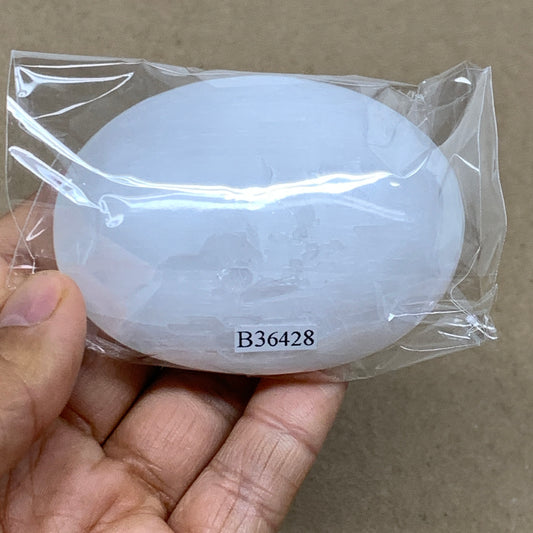 106g, 2.8"x2"x1", White Selenite Palmstone Crystal Pillow Reiki, B36428