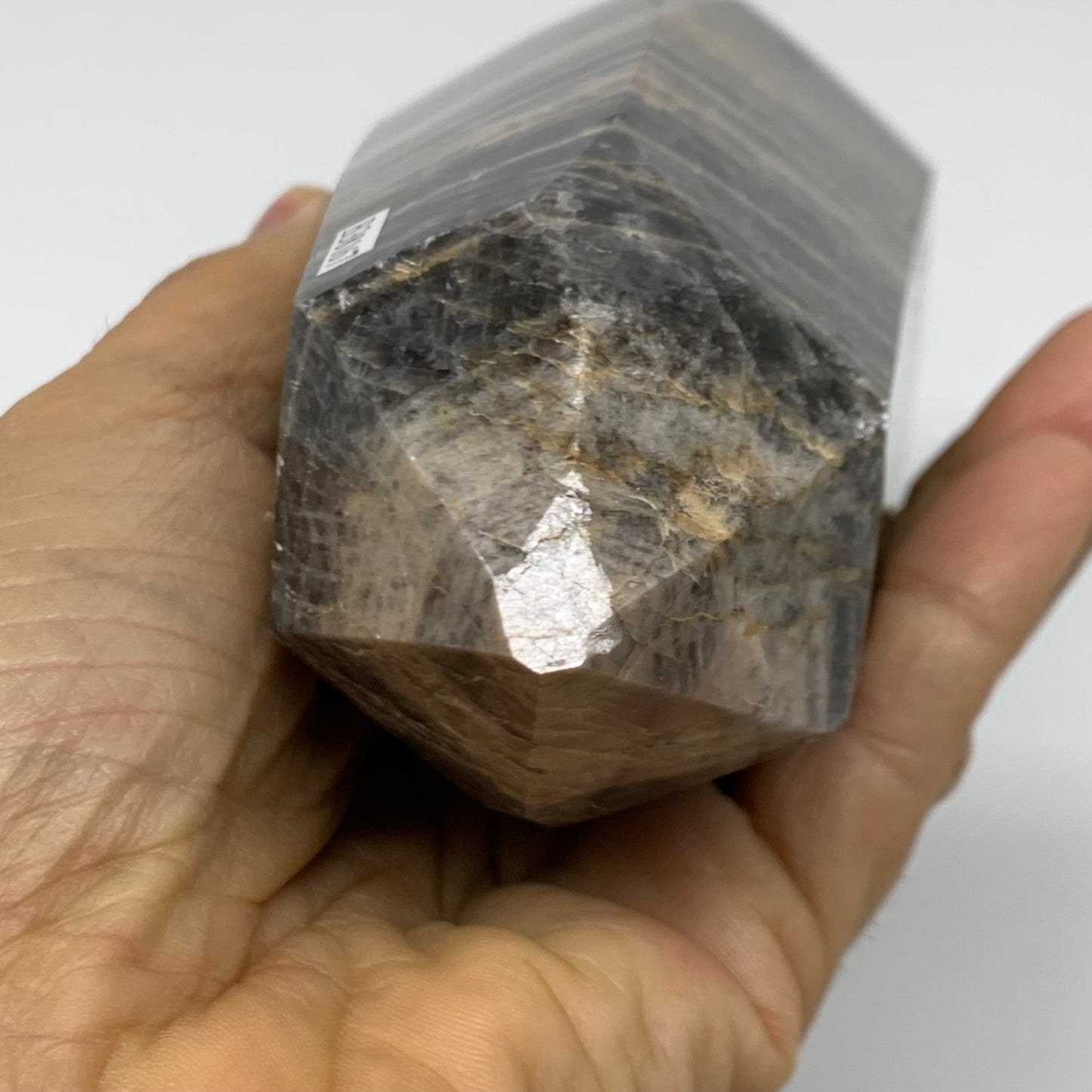 1.91 Lbs, 5.8"x2.9"x2.5", Black Moonstone Tower Obelisk Point Crystal, B38167