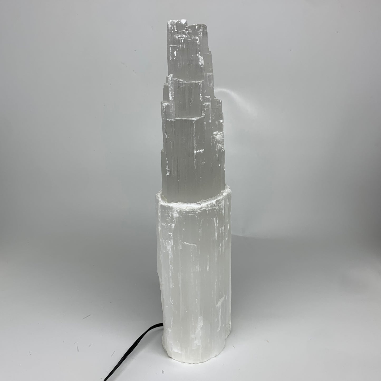 12.4 lbs, 15.5"x5.2"x3.5" Rough Selenite (Satin Spar) Lamp Tower W/Chord, B35783