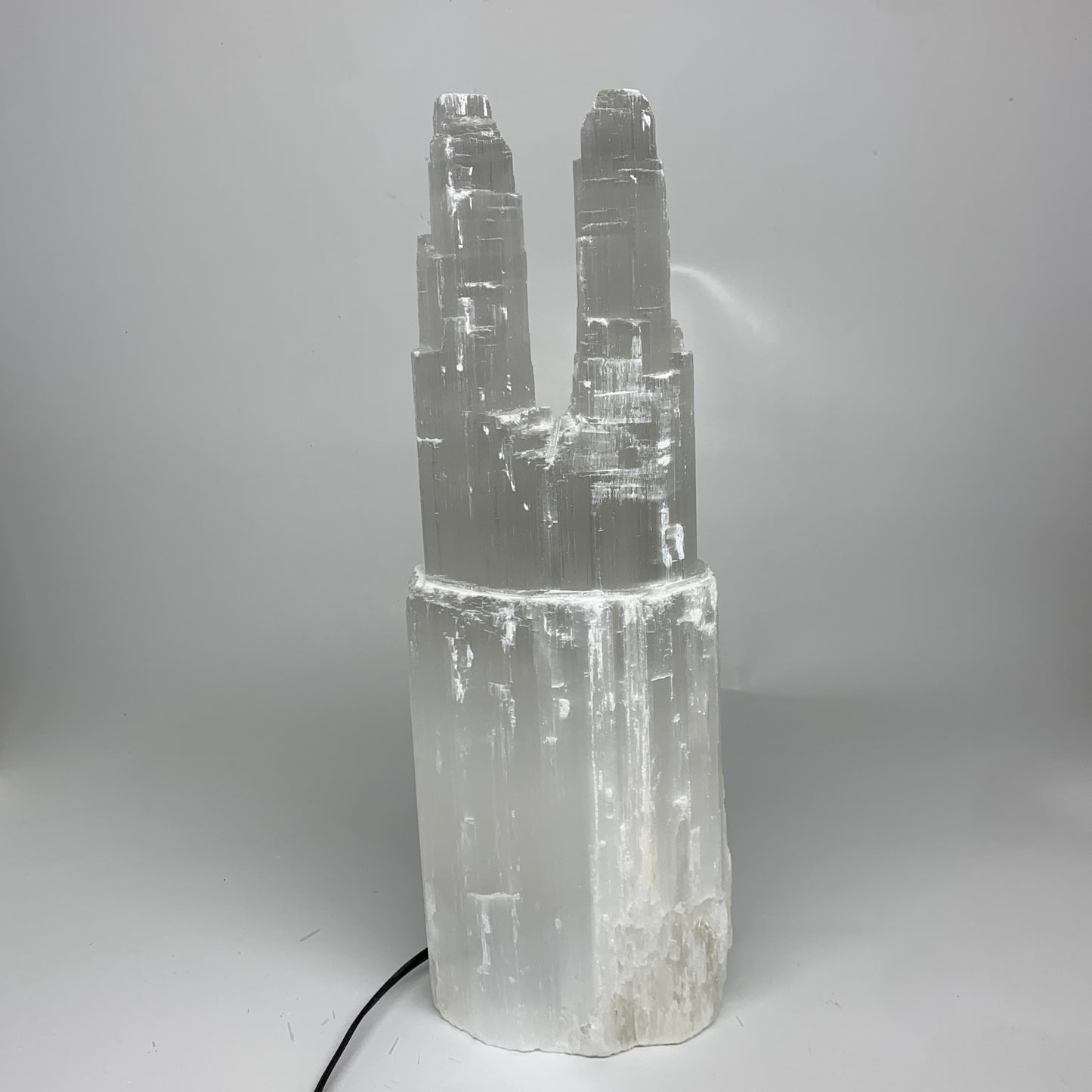 12.4 lbs, 15.5"x5.2"x3.5" Rough Selenite (Satin Spar) Lamp Tower W/Chord, B35783