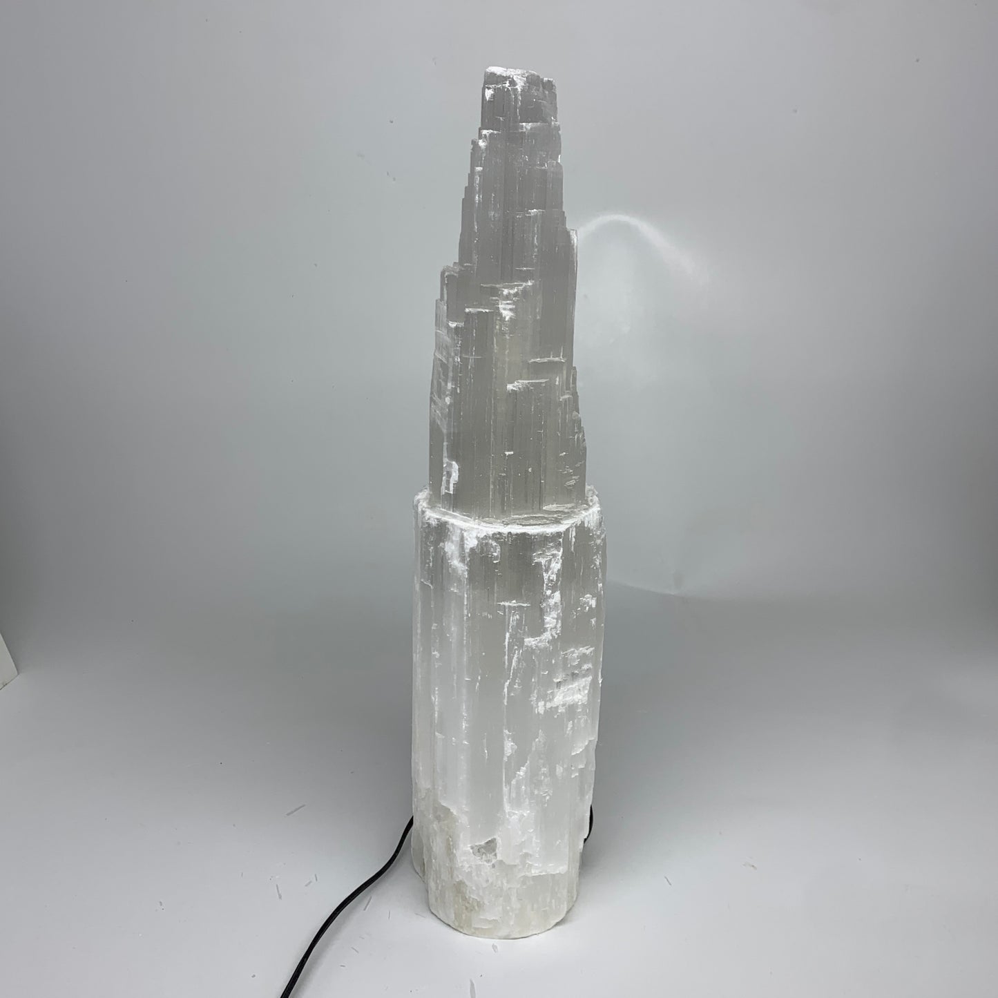 12.4 lbs, 15.5"x5.2"x3.5" Rough Selenite (Satin Spar) Lamp Tower W/Chord, B35783
