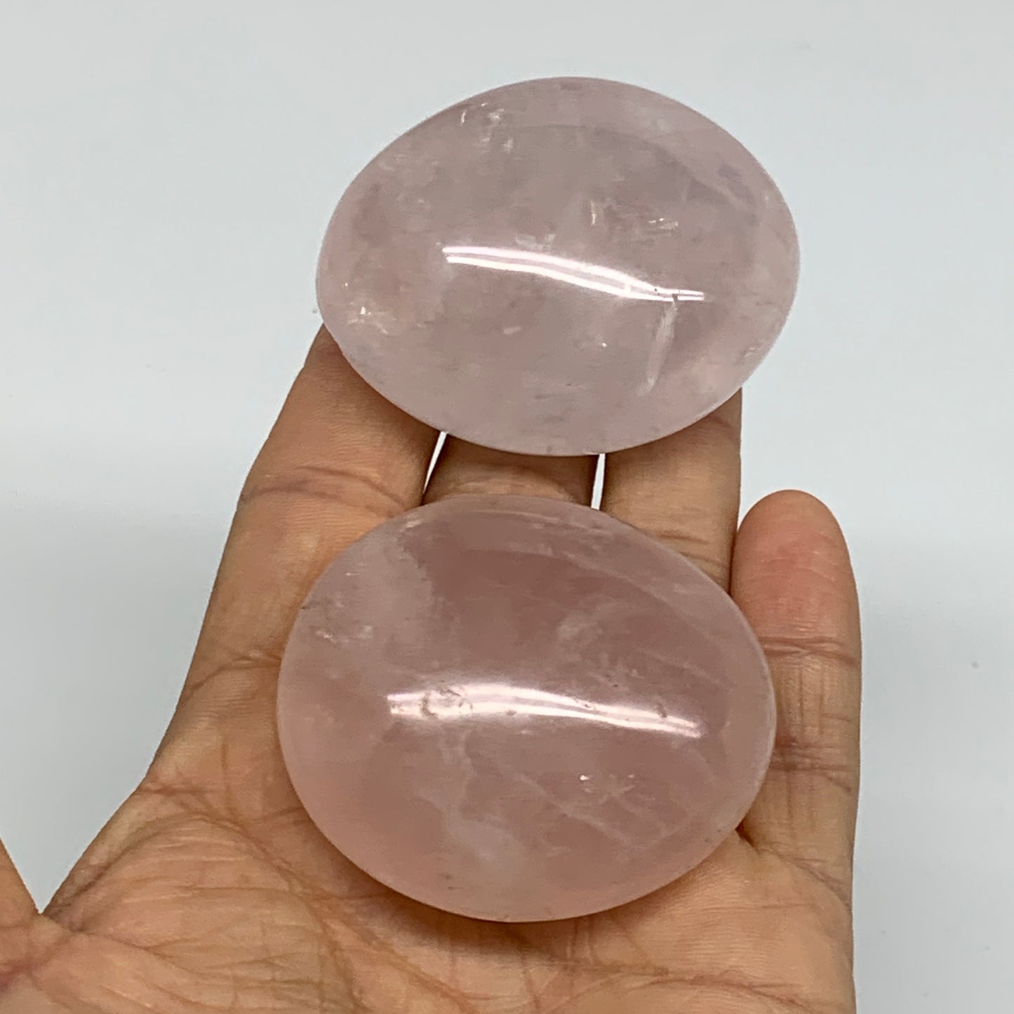 178.7g , 2"-2.1", 2pcs, Natural Pink Rose Quartz Palm-stone Crystal, B37227