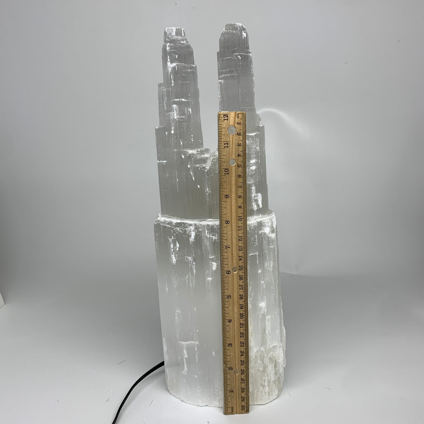 12.4 lbs, 15.5"x5.2"x3.5" Rough Selenite (Satin Spar) Lamp Tower W/Chord, B35783