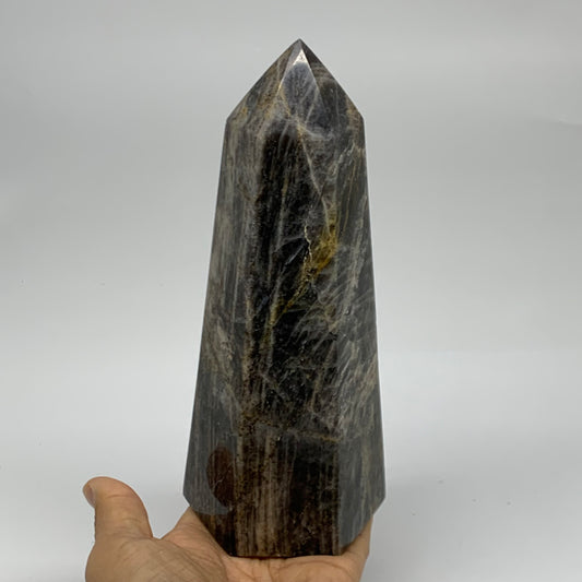 2.49 Lbs, 7.6"x3.1"x2.7", Black Moonstone Tower Obelisk Point Crystal, B38168