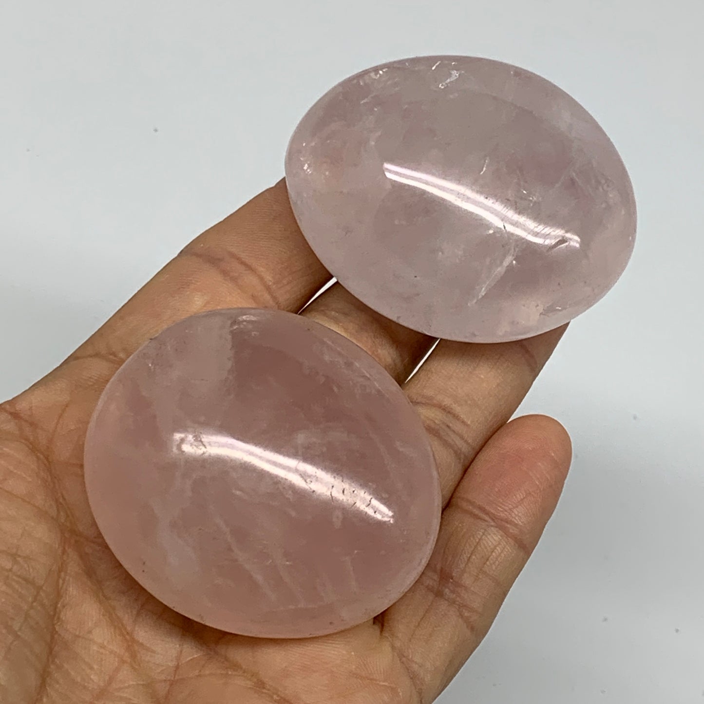 178.7g , 2"-2.1", 2pcs, Natural Pink Rose Quartz Palm-stone Crystal, B37227
