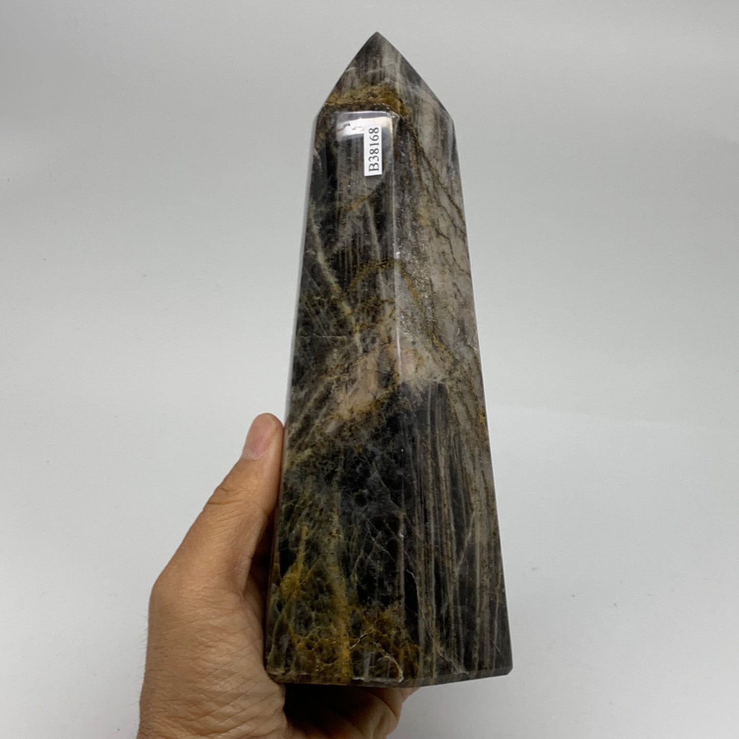 2.49 Lbs, 7.6"x3.1"x2.7", Black Moonstone Tower Obelisk Point Crystal, B38168