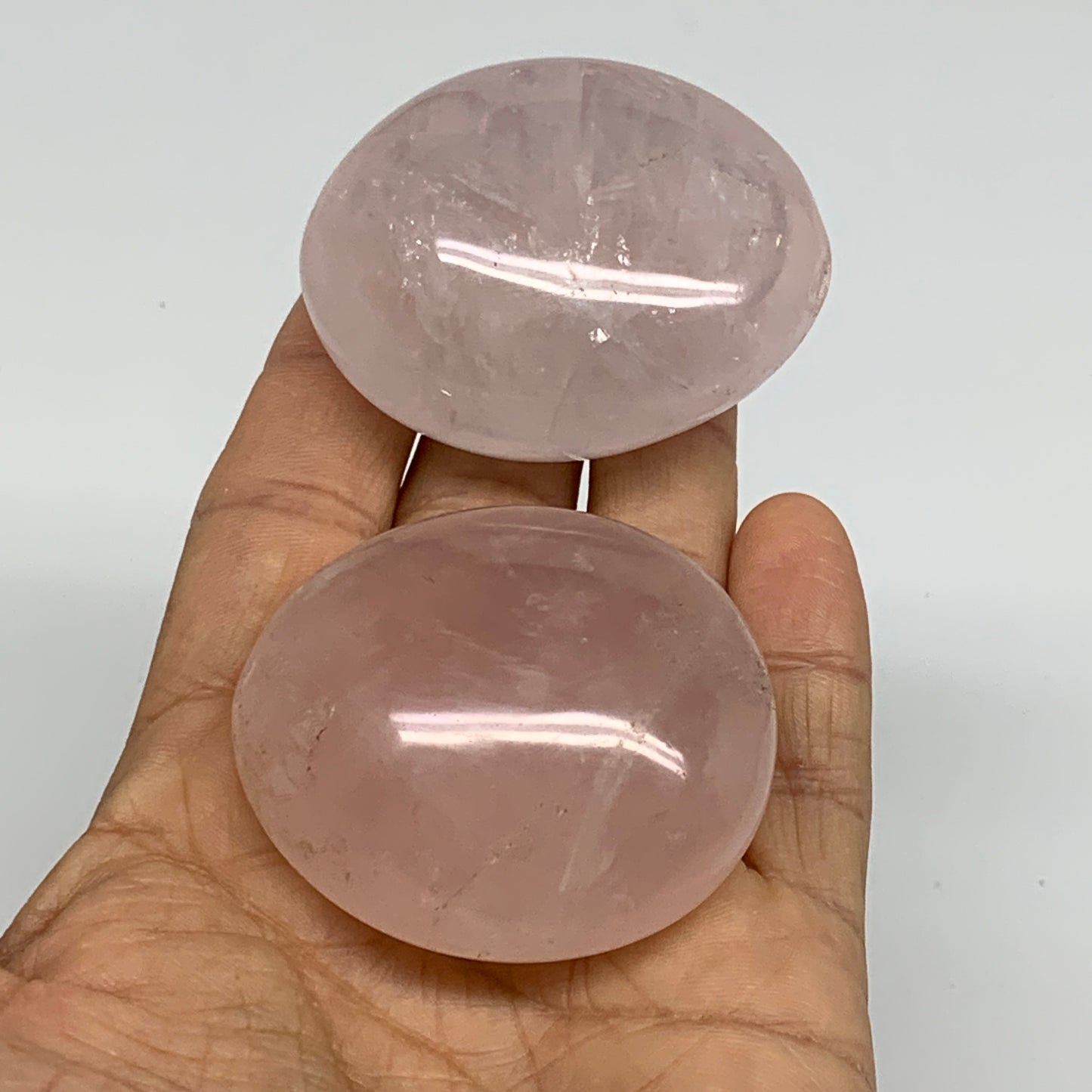178.7g , 2"-2.1", 2pcs, Natural Pink Rose Quartz Palm-stone Crystal, B37227