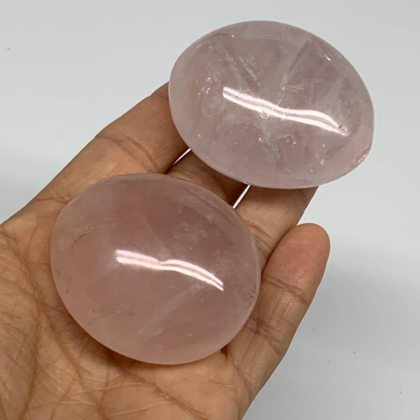 178.7g , 2"-2.1", 2pcs, Natural Pink Rose Quartz Palm-stone Crystal, B37227