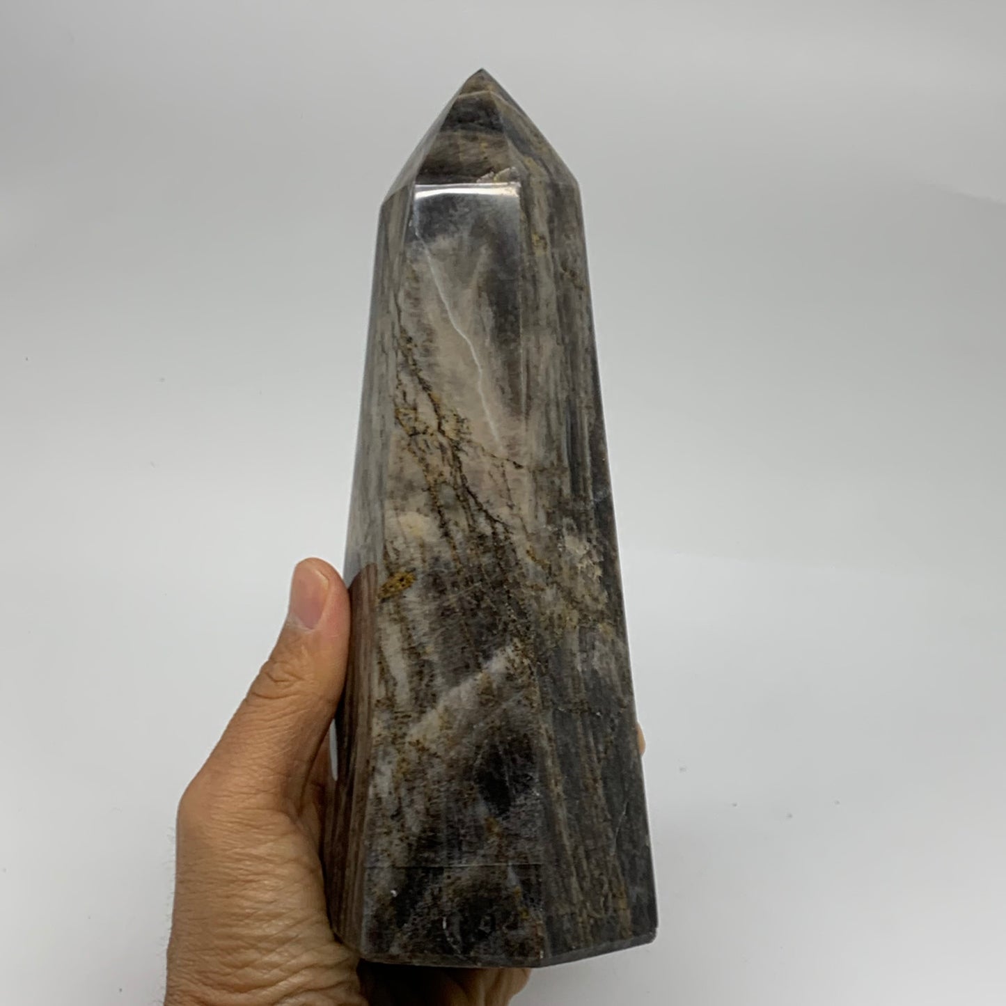 2.49 Lbs, 7.6"x3.1"x2.7", Black Moonstone Tower Obelisk Point Crystal, B38168
