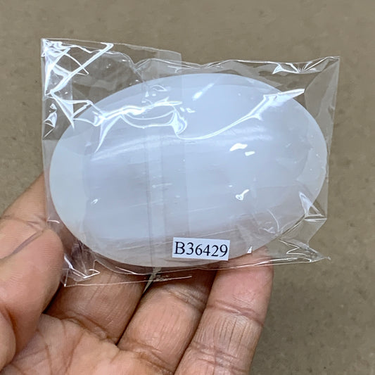 85g, 2.7"x1.9"x1", White Selenite Palmstone Crystal Pillow Reiki, B36429