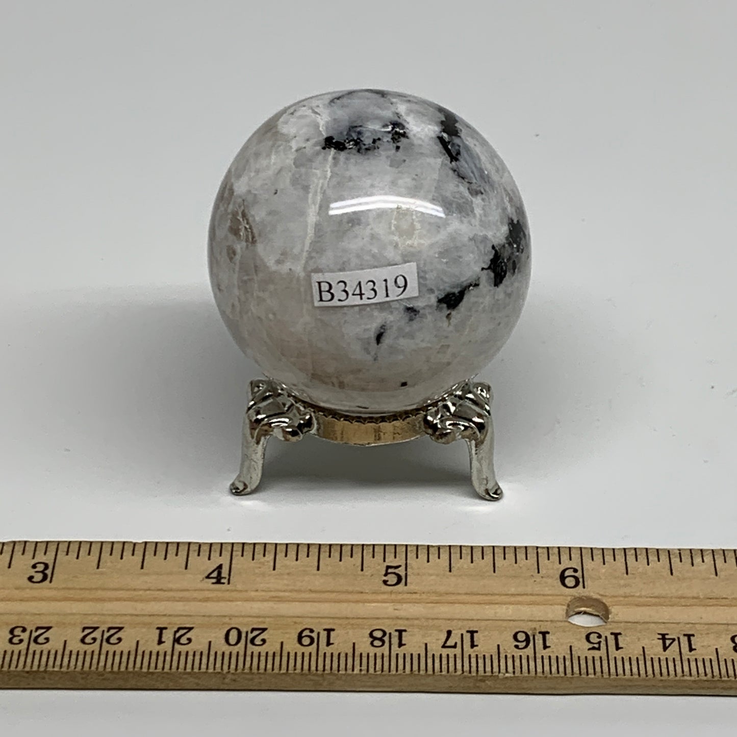149.9g, 1.9"(48mm), Natural Rainbow Moonstone Sphere Ball Gemstone, B34319