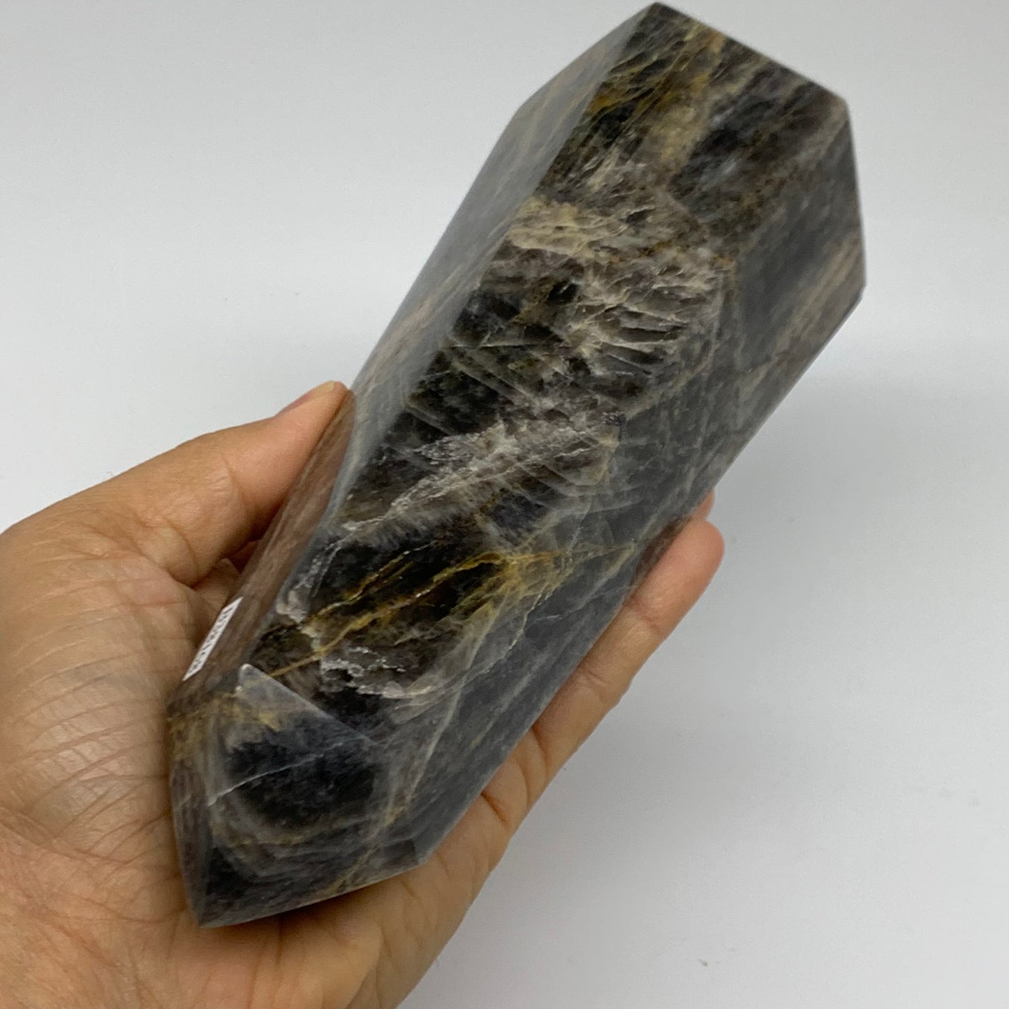 2.49 Lbs, 7.6"x3.1"x2.7", Black Moonstone Tower Obelisk Point Crystal, B38168