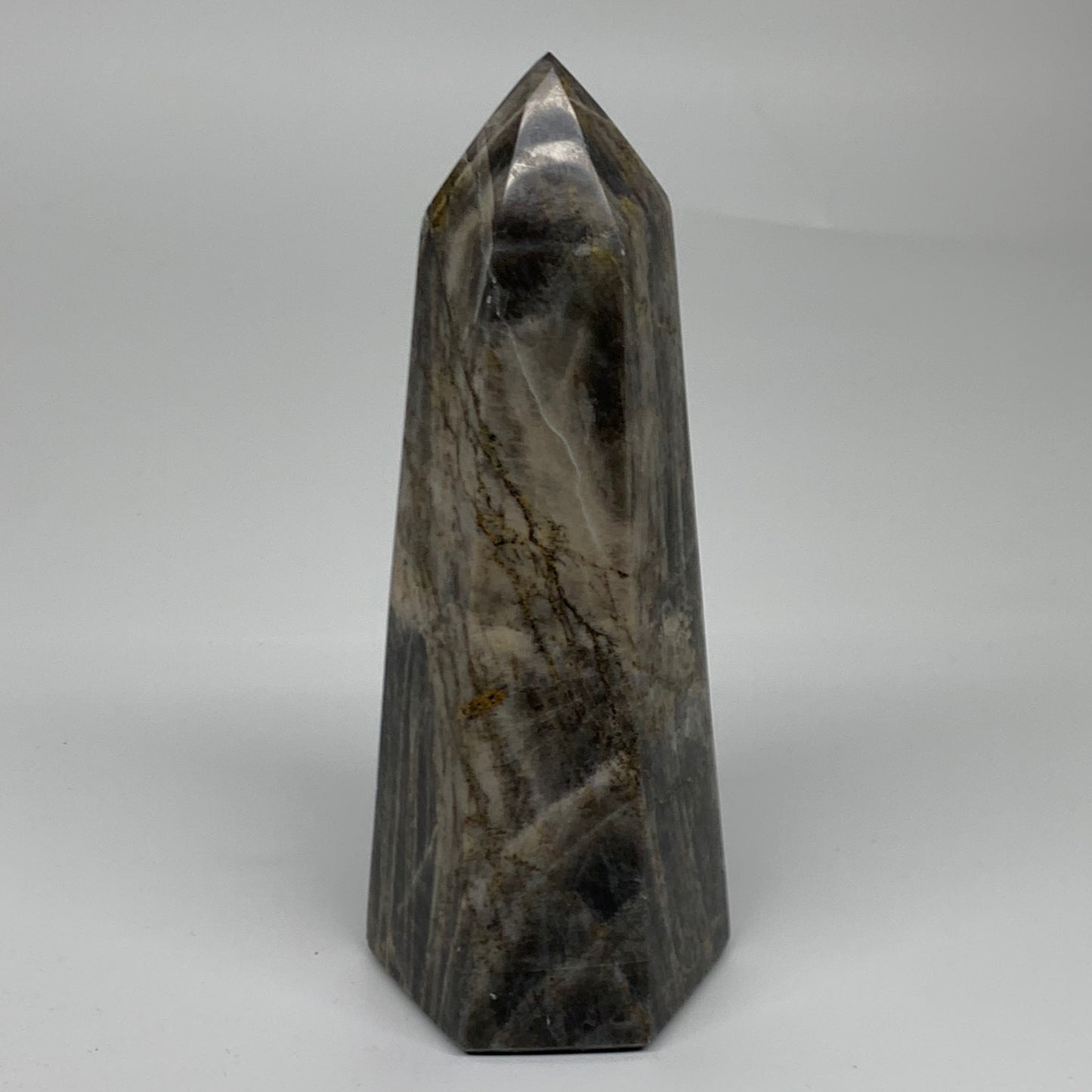 2.49 Lbs, 7.6"x3.1"x2.7", Black Moonstone Tower Obelisk Point Crystal, B38168