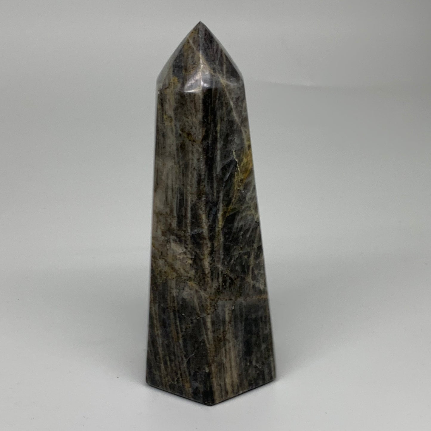 2.49 Lbs, 7.6"x3.1"x2.7", Black Moonstone Tower Obelisk Point Crystal, B38168