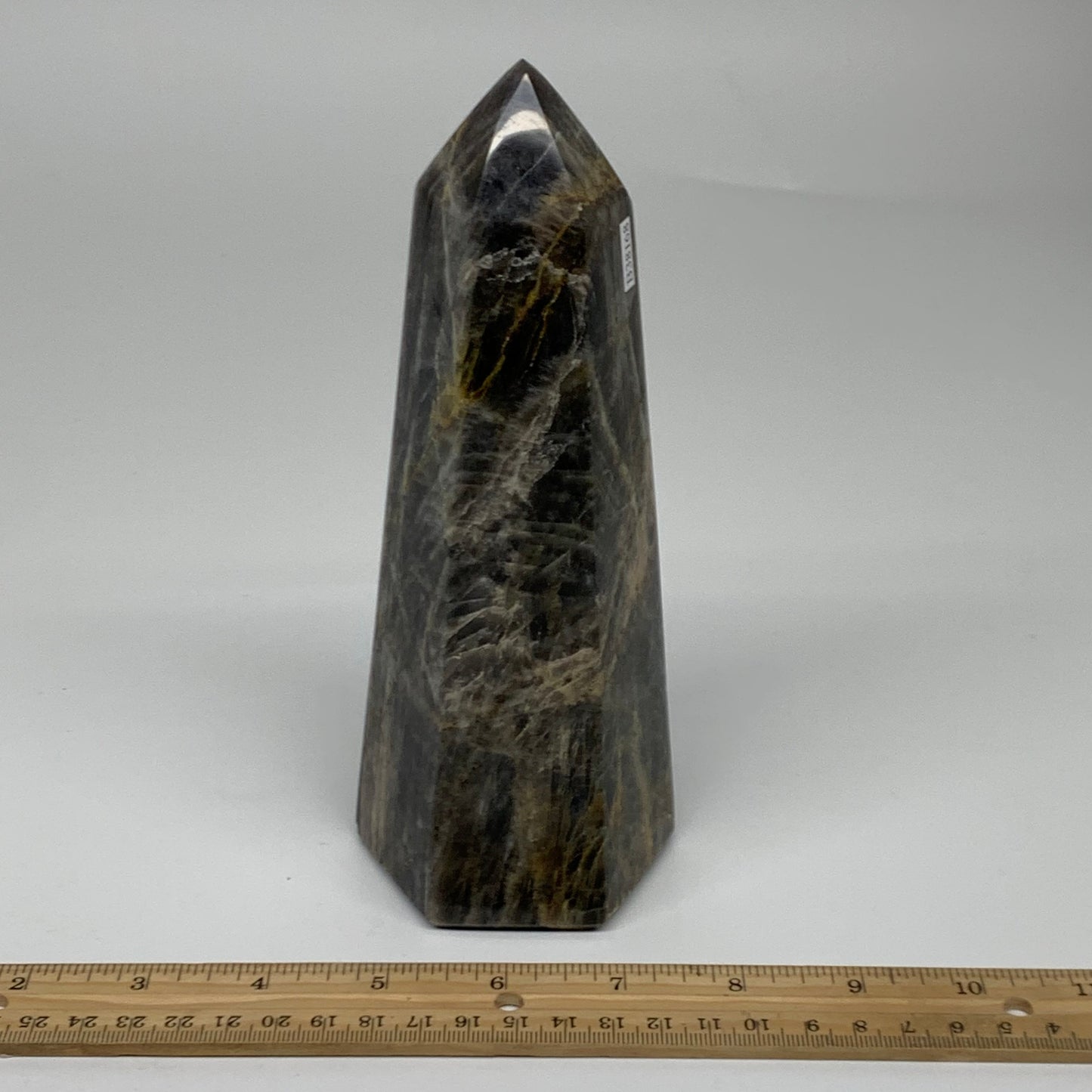 2.49 Lbs, 7.6"x3.1"x2.7", Black Moonstone Tower Obelisk Point Crystal, B38168