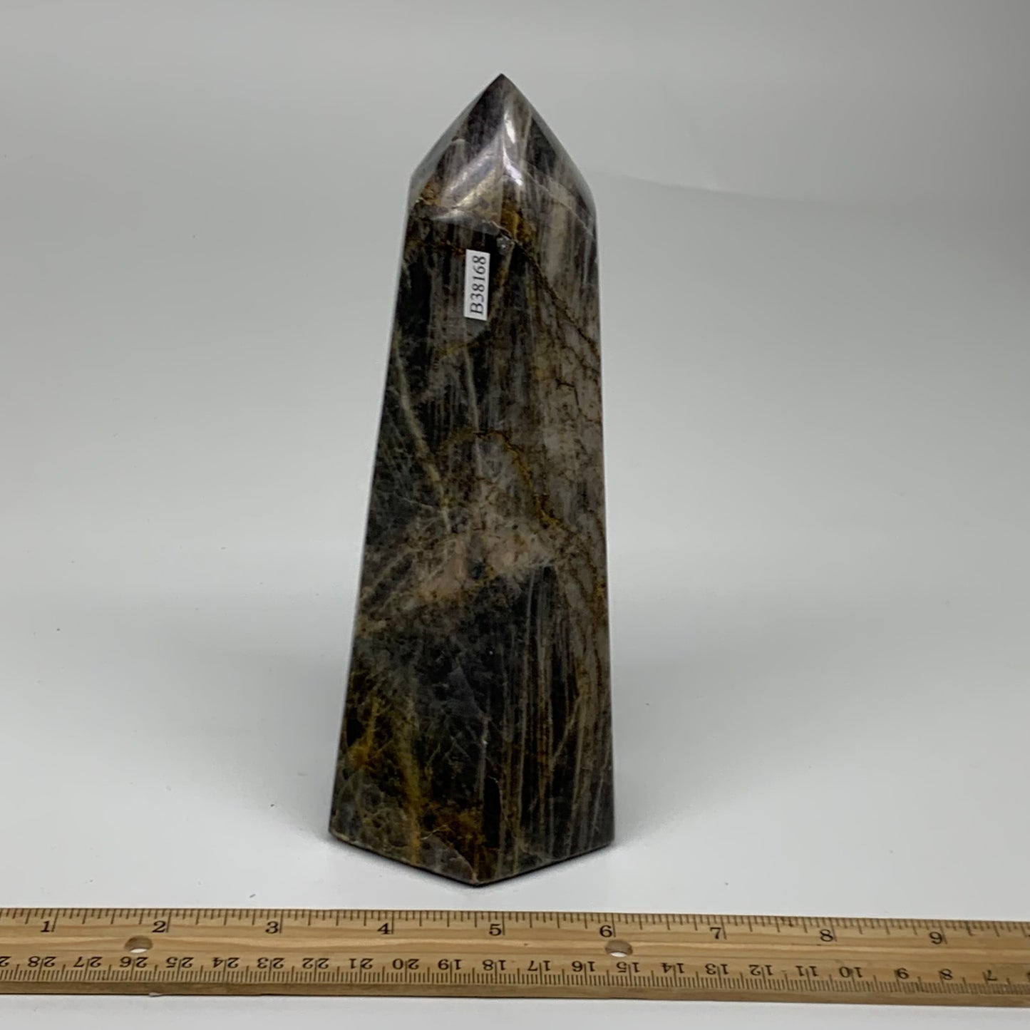 2.49 Lbs, 7.6"x3.1"x2.7", Black Moonstone Tower Obelisk Point Crystal, B38168