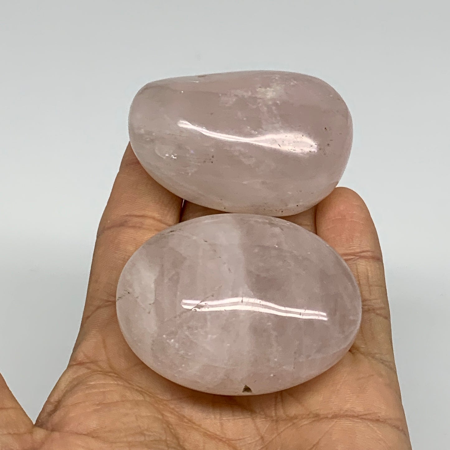 185.4g , 2.1"-2.1", 2pcs, Natural Pink Rose Quartz Palm-stone Crystal, B37228