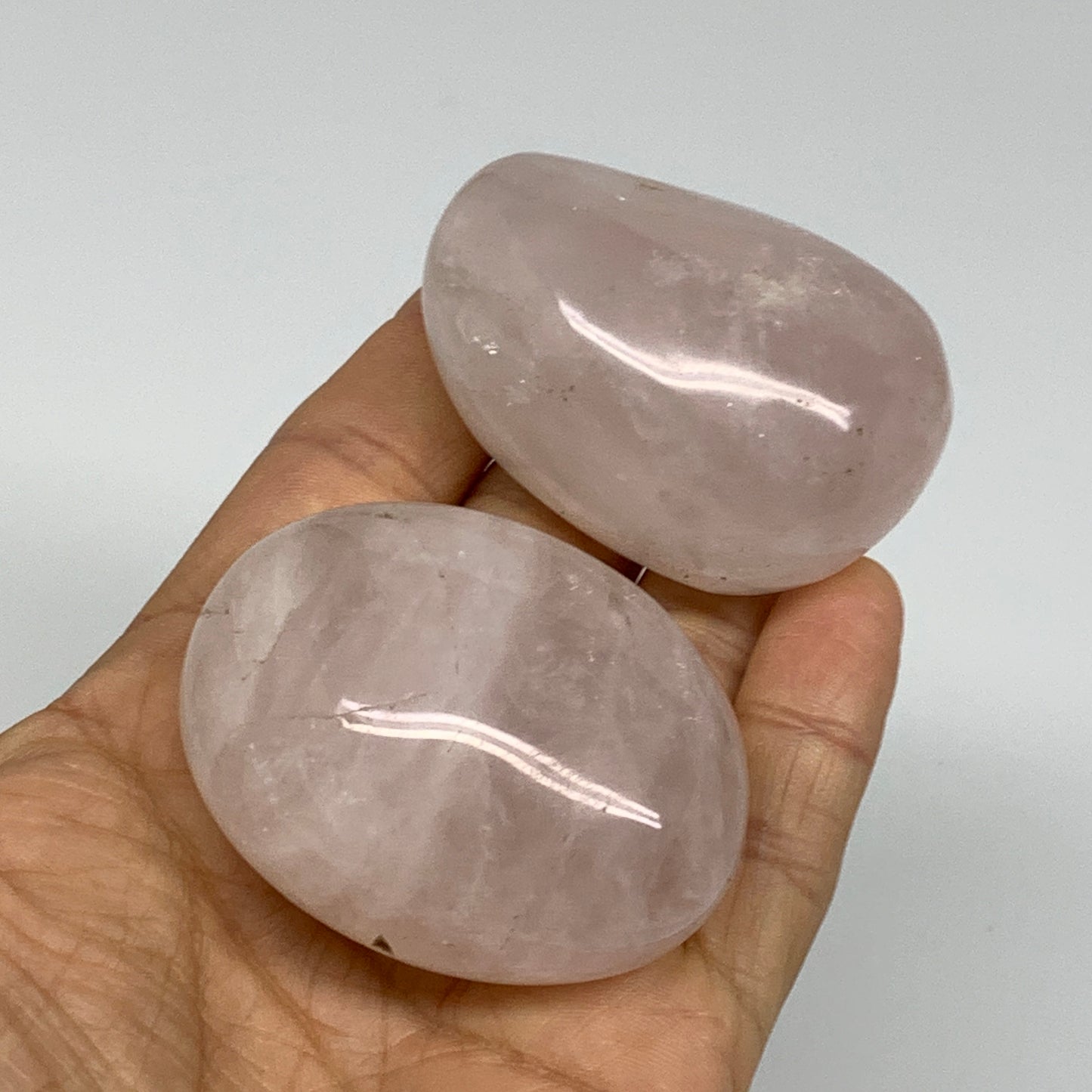 185.4g , 2.1"-2.1", 2pcs, Natural Pink Rose Quartz Palm-stone Crystal, B37228