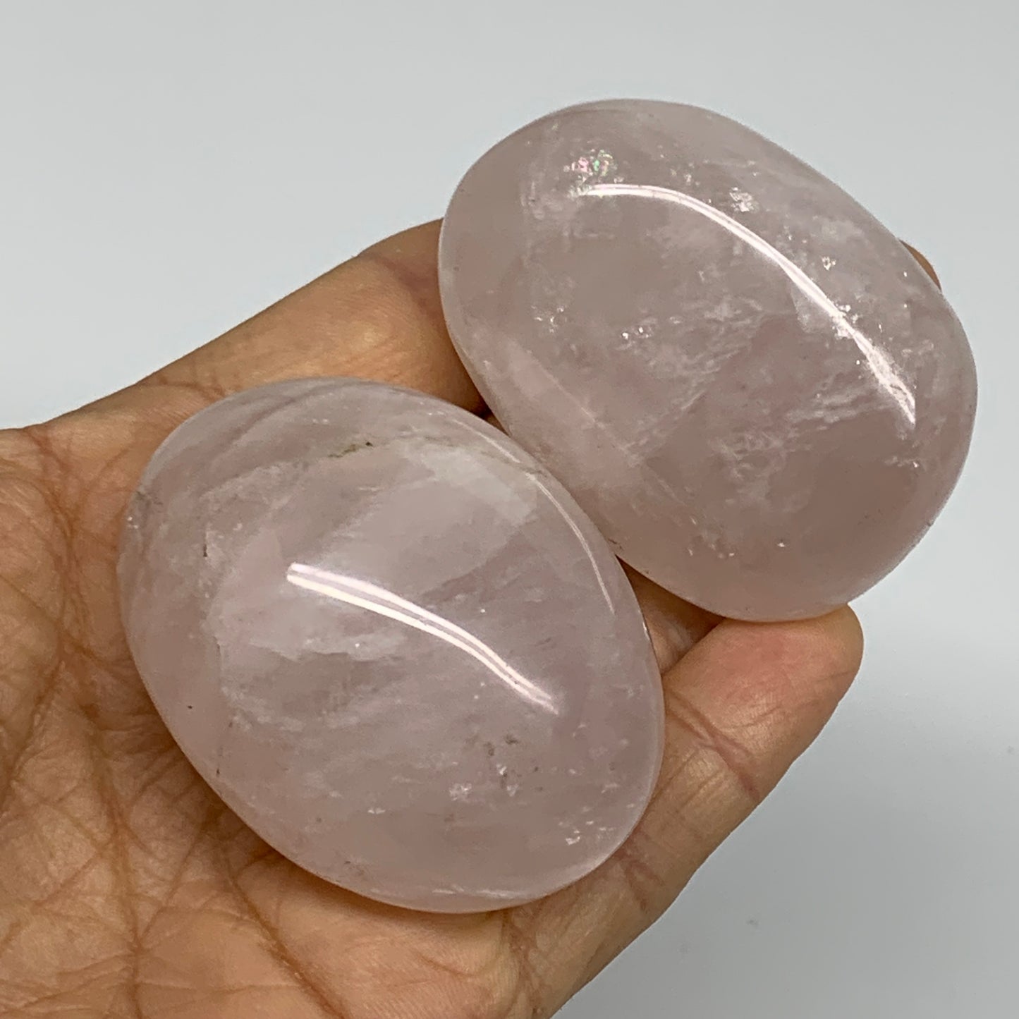 185.4g , 2.1"-2.1", 2pcs, Natural Pink Rose Quartz Palm-stone Crystal, B37228
