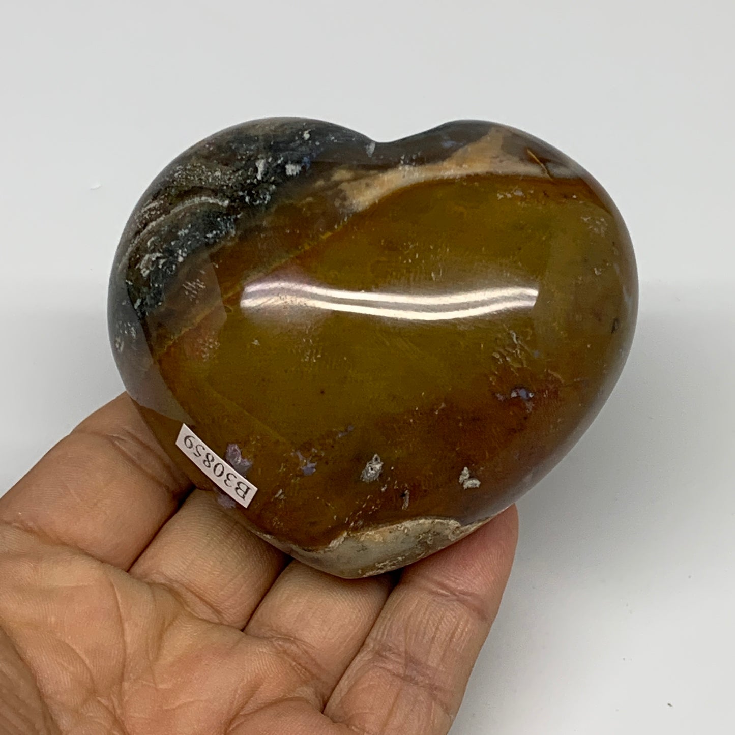 0.59 lbs, 2.5"x3"x1.6" Ocean Jasper Heart Polished Healing Crystal, B30859