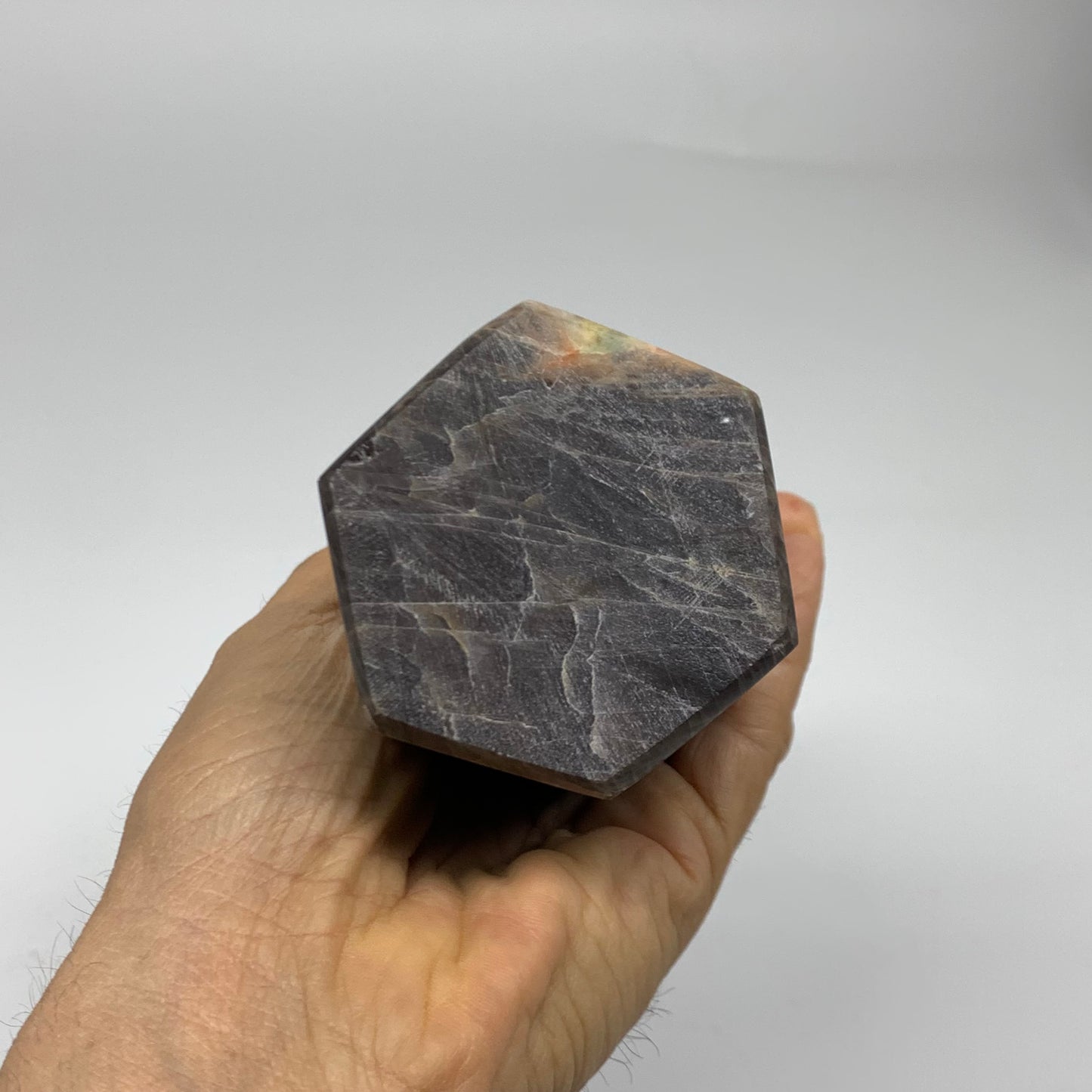 2.49 Lbs, 8"x2.6"x2.3", Black Moonstone Tower Obelisk Point Crystal, B38169