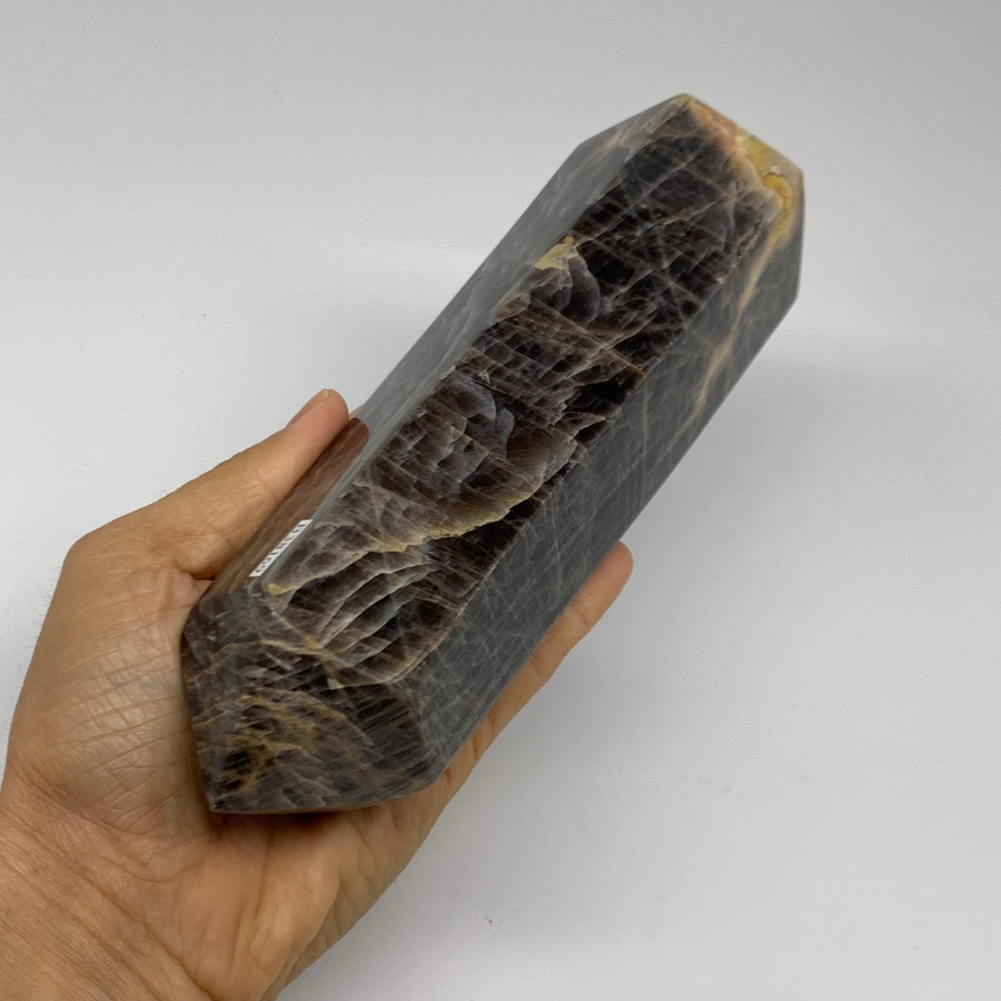 2.49 Lbs, 8"x2.6"x2.3", Black Moonstone Tower Obelisk Point Crystal, B38169