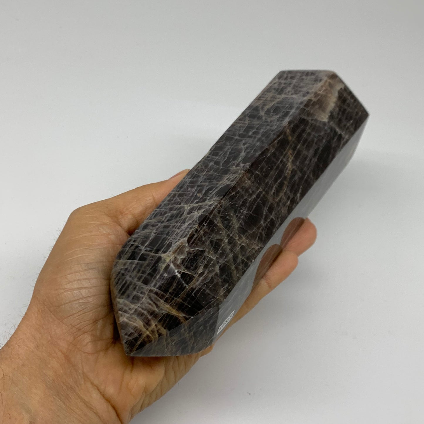 2.49 Lbs, 8"x2.6"x2.3", Black Moonstone Tower Obelisk Point Crystal, B38169