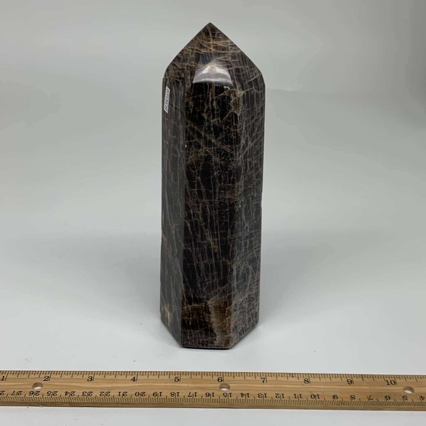 2.49 Lbs, 8"x2.6"x2.3", Black Moonstone Tower Obelisk Point Crystal, B38169