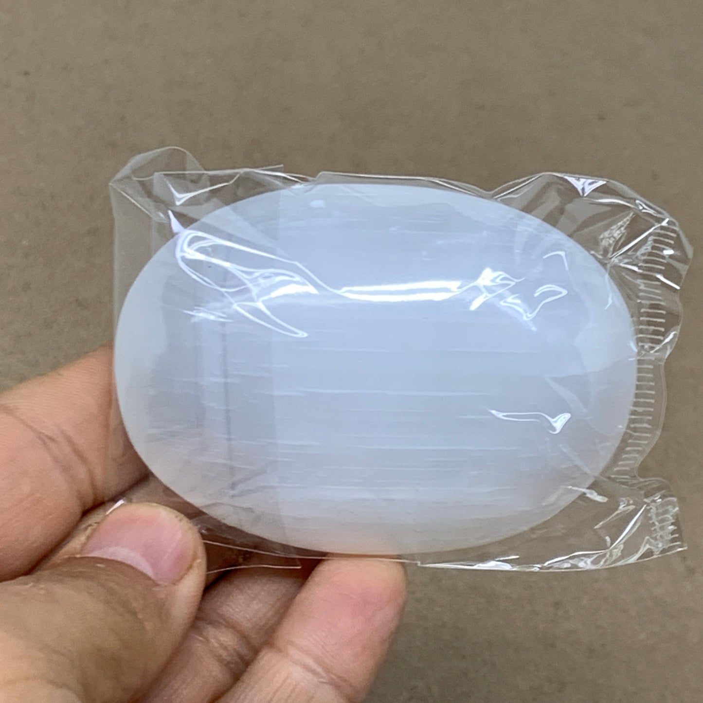 99g, 2.7"x2"x1", White Selenite Palmstone Crystal Pillow Reiki, B36431