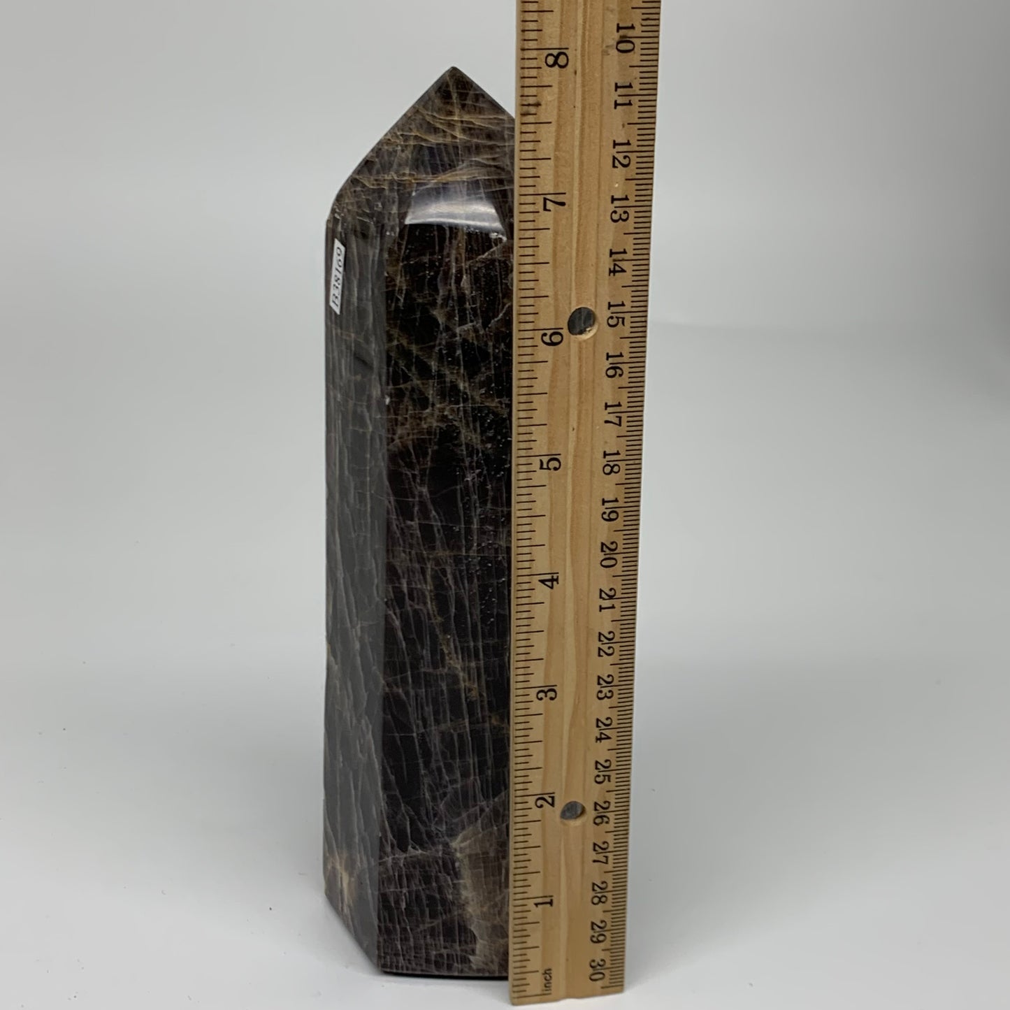 2.49 Lbs, 8"x2.6"x2.3", Black Moonstone Tower Obelisk Point Crystal, B38169