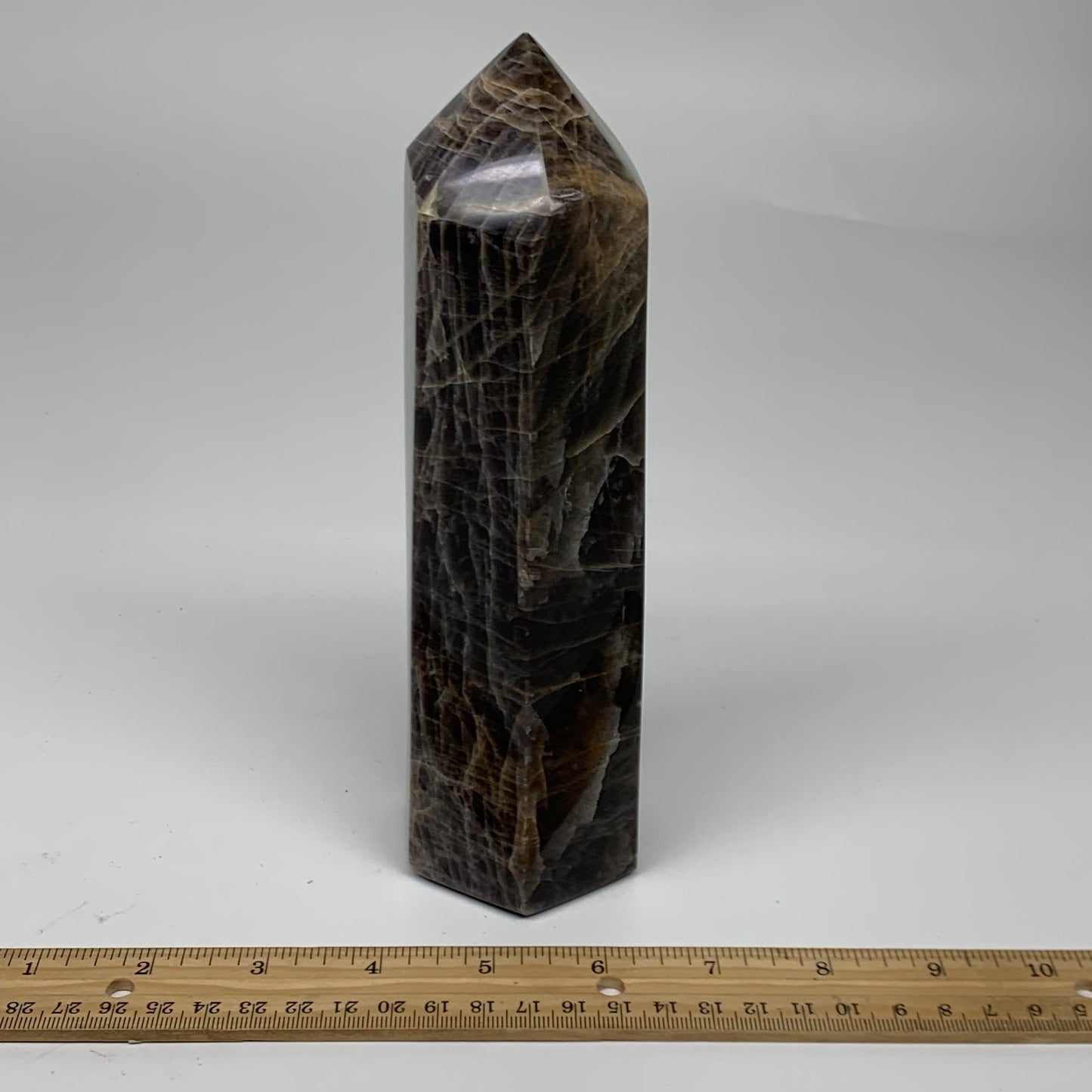 2.49 Lbs, 8"x2.6"x2.3", Black Moonstone Tower Obelisk Point Crystal, B38169