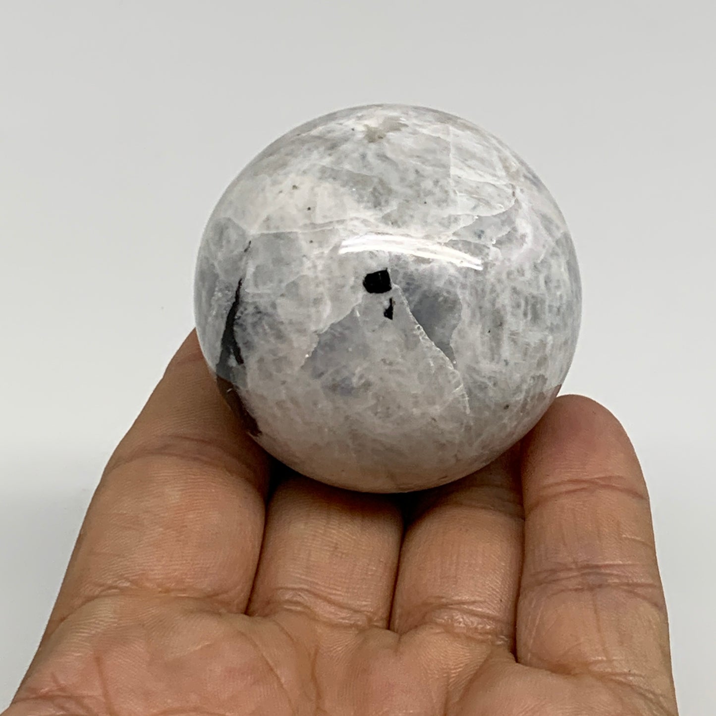 138.1g, 1.8"(46mm), Natural Rainbow Moonstone Sphere Ball Gemstone, B34322