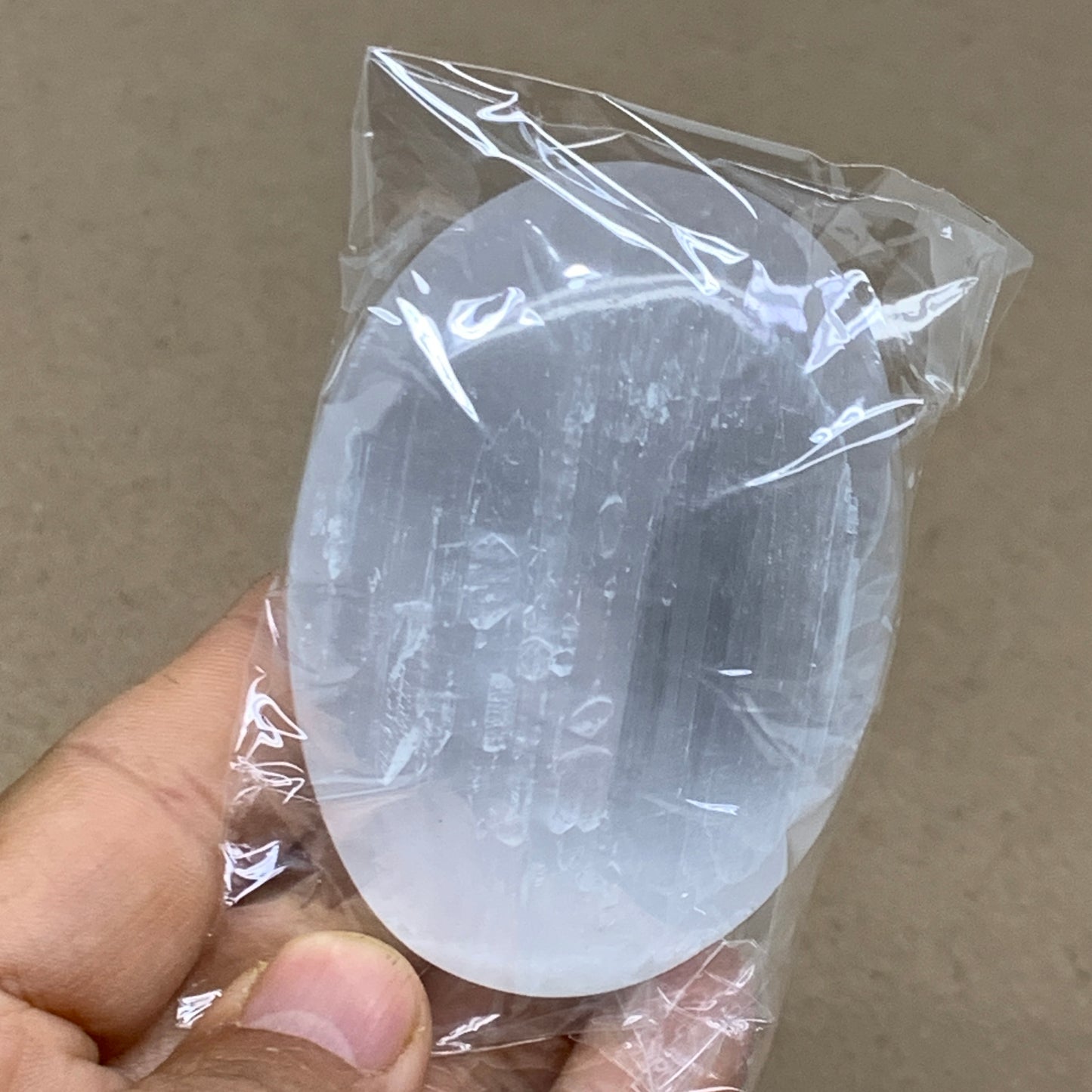 104g, 2.8"x2"x0.9", White Selenite Palmstone Crystal Pillow Reiki, B36432