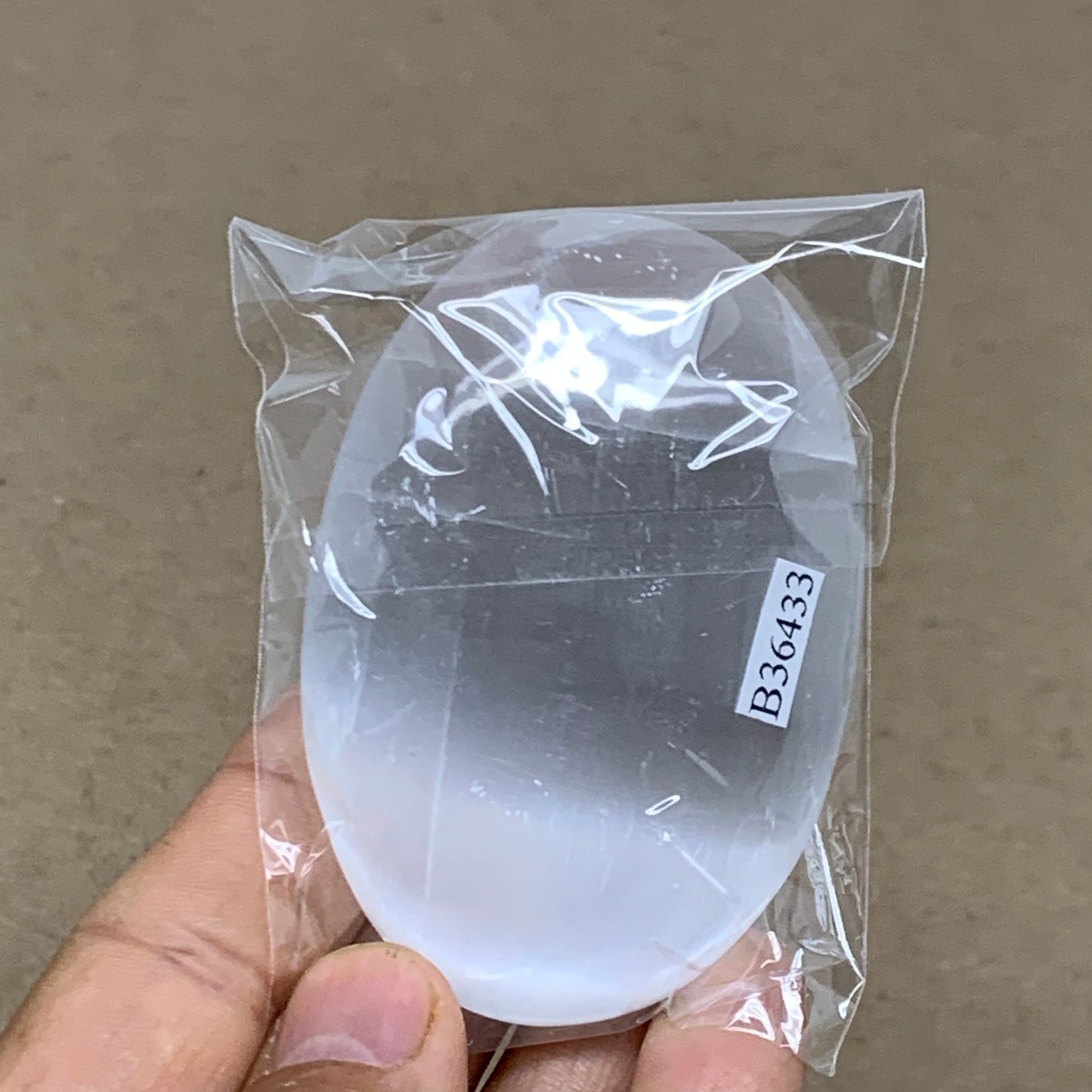 90g, 2.8"x1.9"x1", White Selenite Palmstone Crystal Pillow Reiki, B36433