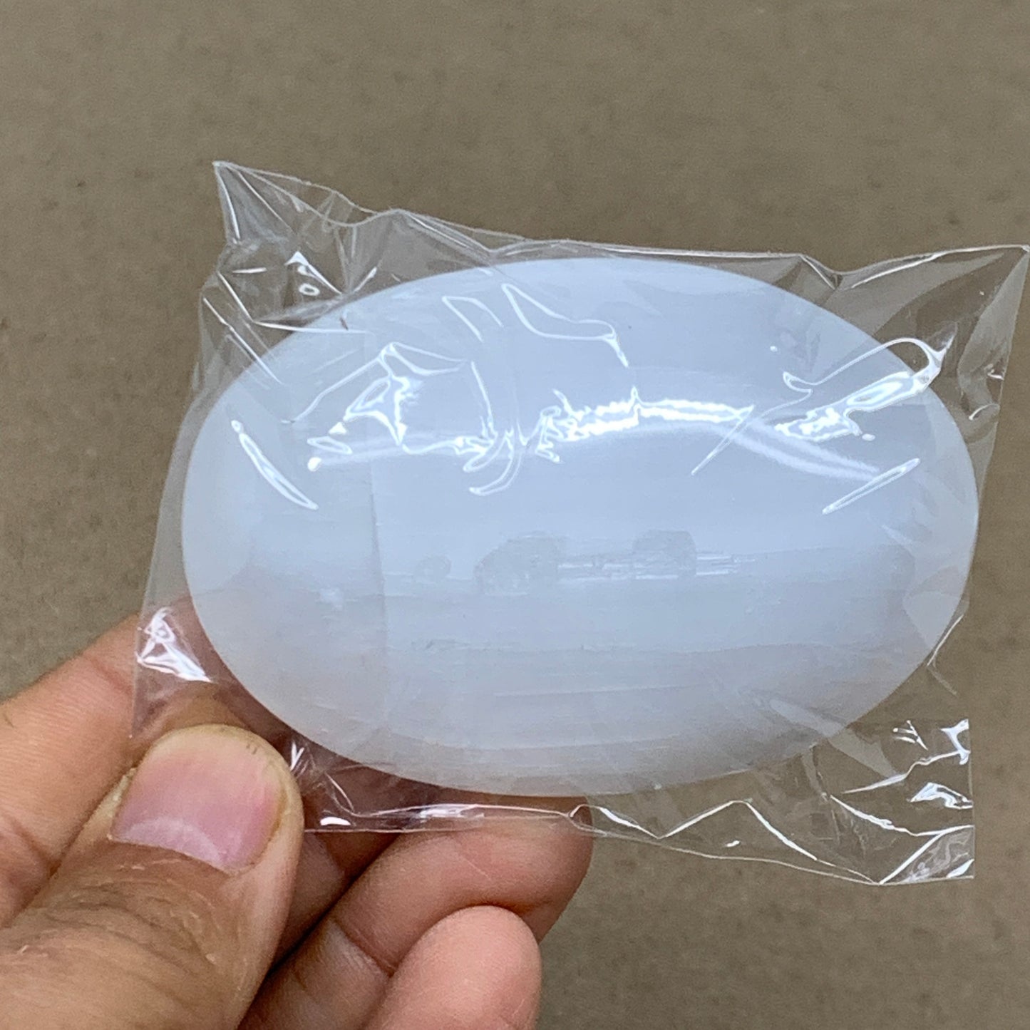 90g, 2.8"x1.9"x1", White Selenite Palmstone Crystal Pillow Reiki, B36433