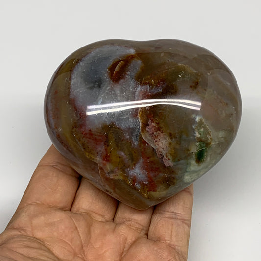 0.68 lbs, 3"x3.3"x1.5" Ocean Jasper Heart Polished Healing Crystal, B30861