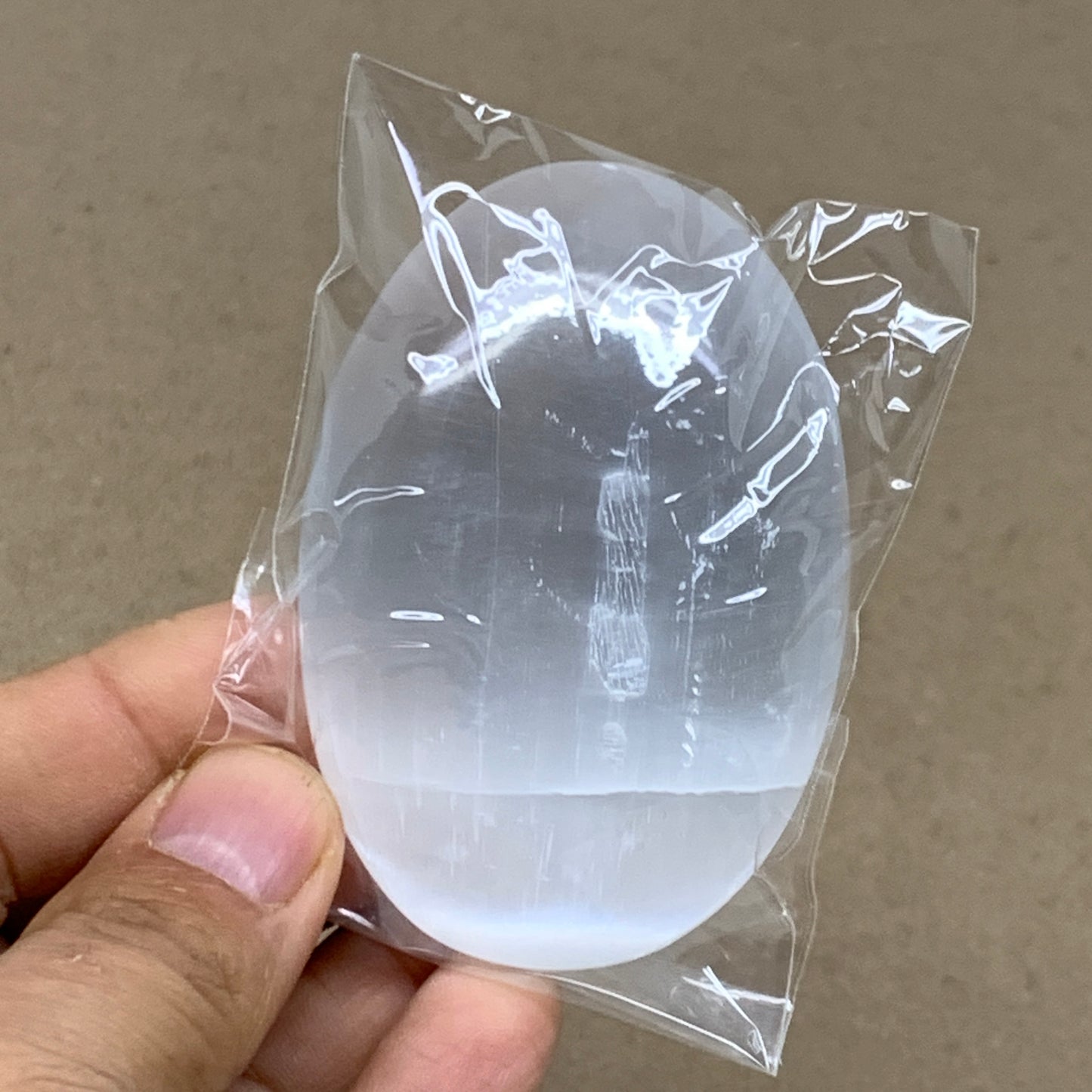 90g, 2.8"x1.9"x1", White Selenite Palmstone Crystal Pillow Reiki, B36433