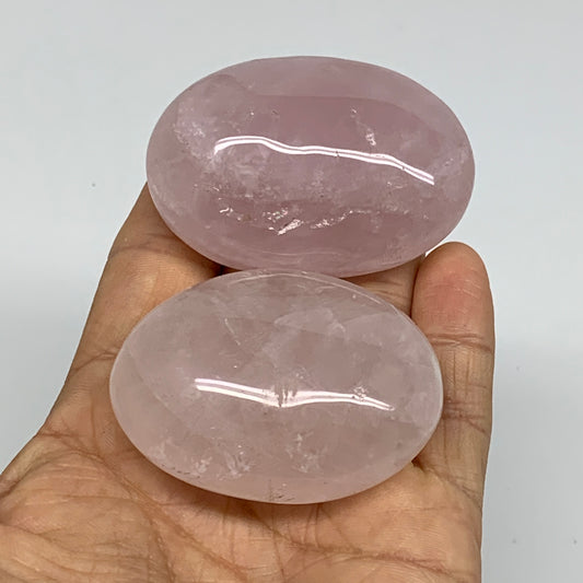 160g , 2.1"-2.3", 2pcs, Natural Pink Rose Quartz Palm-stone Crystal, B37230